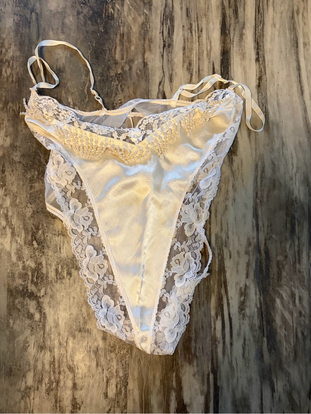 Silky White Lace-Trim Women's Satin Thong